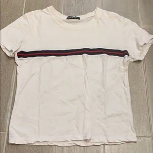 White T-shirt with blue and red stripe